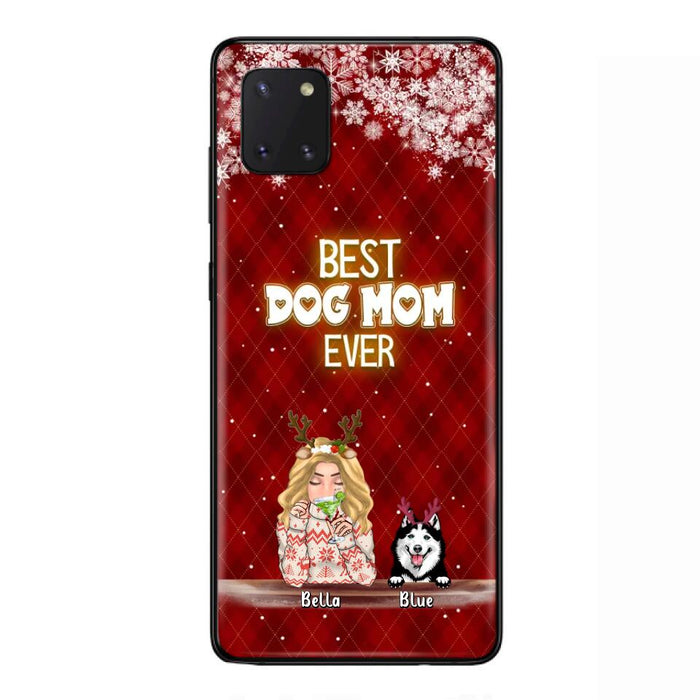 Custom Personalized Christmas Dog Mom Phone Case - Upto 5 Dogs - Christmas Gift Idea For Dog Mom/ Dog Lover - Best Dog Mom Ever - Case For iPhone And Samsung