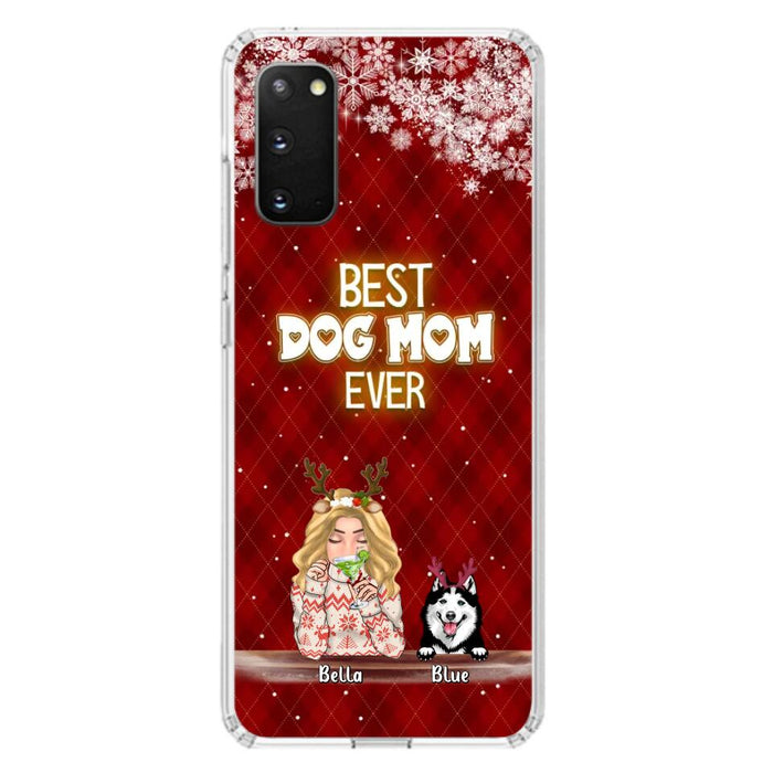 Custom Personalized Christmas Dog Mom Phone Case - Upto 5 Dogs - Christmas Gift Idea For Dog Mom/ Dog Lover - Best Dog Mom Ever - Case For iPhone And Samsung