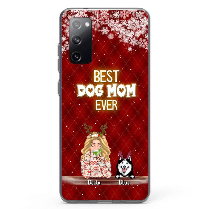 Custom Personalized Christmas Dog Mom Phone Case - Upto 5 Dogs - Christmas Gift Idea For Dog Mom/ Dog Lover - Best Dog Mom Ever - Case For iPhone And Samsung