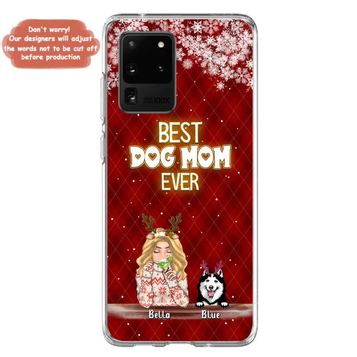 Custom Personalized Christmas Dog Mom Phone Case - Upto 5 Dogs - Christmas Gift Idea For Dog Mom/ Dog Lover - Best Dog Mom Ever - Case For iPhone And Samsung