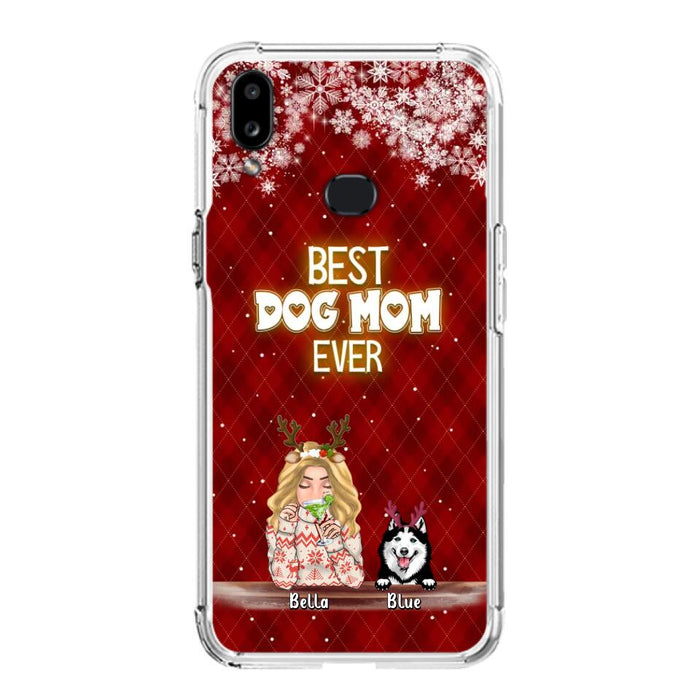 Custom Personalized Christmas Dog Mom Phone Case - Upto 5 Dogs - Christmas Gift Idea For Dog Mom/ Dog Lover - Best Dog Mom Ever - Case For iPhone And Samsung