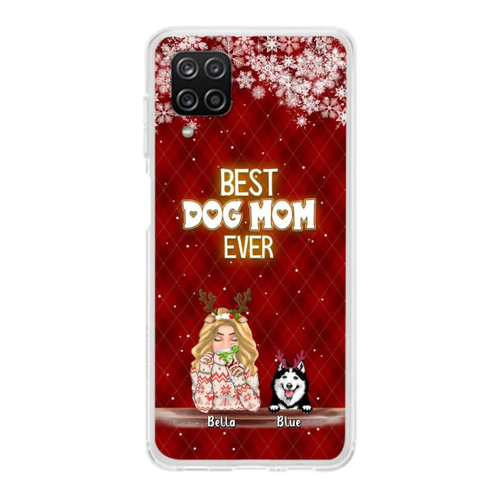 Custom Personalized Christmas Dog Mom Phone Case - Upto 5 Dogs - Christmas Gift Idea For Dog Mom/ Dog Lover - Best Dog Mom Ever - Case For iPhone And Samsung