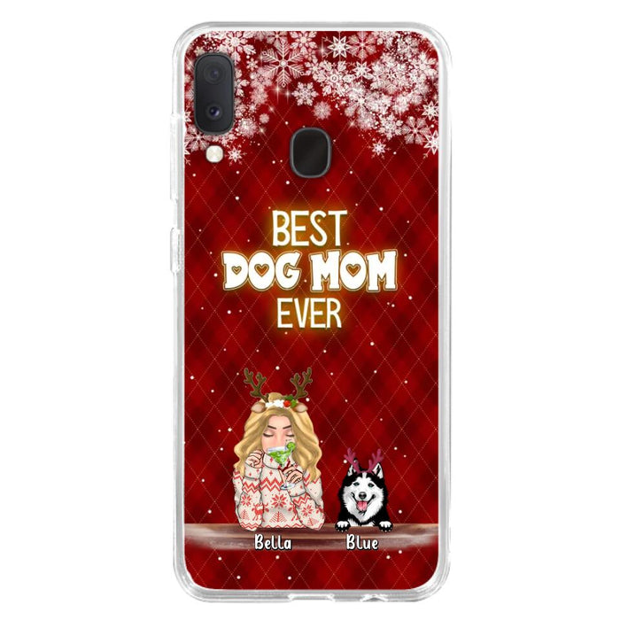 Custom Personalized Christmas Dog Mom Phone Case - Upto 5 Dogs - Christmas Gift Idea For Dog Mom/ Dog Lover - Best Dog Mom Ever - Case For iPhone And Samsung