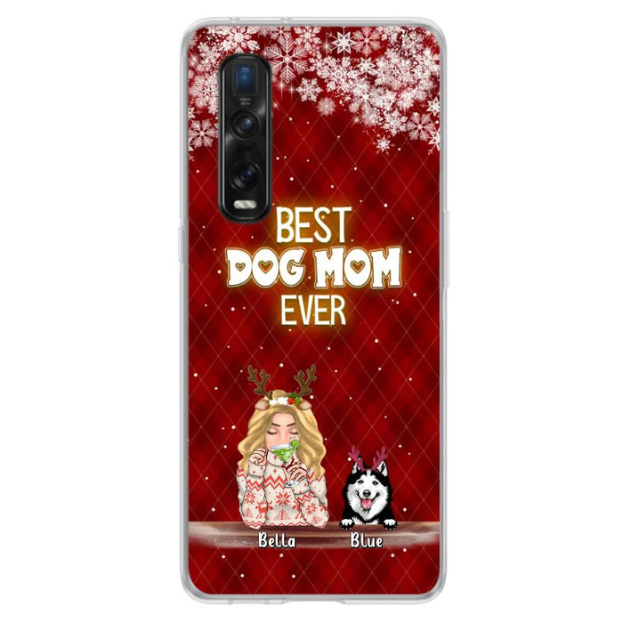 Custom Personalized Christmas Dog Mom Phone Case - Upto 5 Dogs - Christmas Gift Idea For Dog Mom/ Dog Lover - Best Dog Mom Ever - Case For Xiaomi, Oppo And Huawei