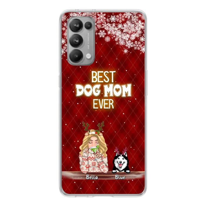 Custom Personalized Christmas Dog Mom Phone Case - Upto 5 Dogs - Christmas Gift Idea For Dog Mom/ Dog Lover - Best Dog Mom Ever - Case For Xiaomi, Oppo And Huawei