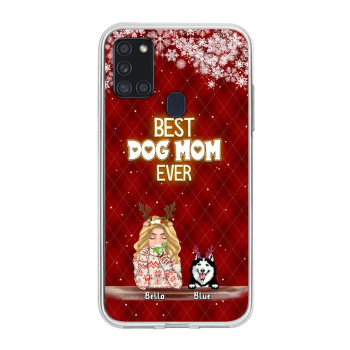 Custom Personalized Christmas Dog Mom Phone Case - Upto 5 Dogs - Christmas Gift Idea For Dog Mom/ Dog Lover - Best Dog Mom Ever - Case For iPhone And Samsung