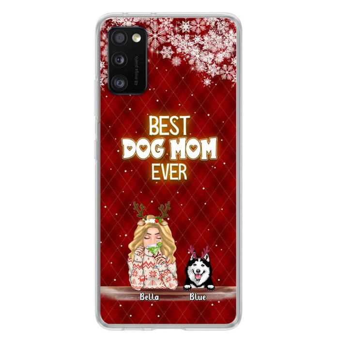 Custom Personalized Christmas Dog Mom Phone Case - Upto 5 Dogs - Christmas Gift Idea For Dog Mom/ Dog Lover - Best Dog Mom Ever - Case For iPhone And Samsung