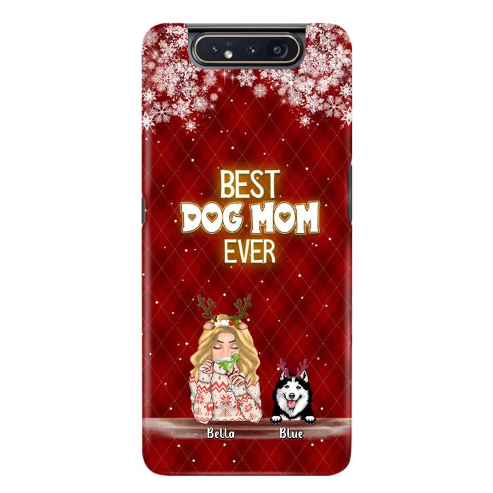 Custom Personalized Christmas Dog Mom Phone Case - Upto 5 Dogs - Christmas Gift Idea For Dog Mom/ Dog Lover - Best Dog Mom Ever - Case For iPhone And Samsung