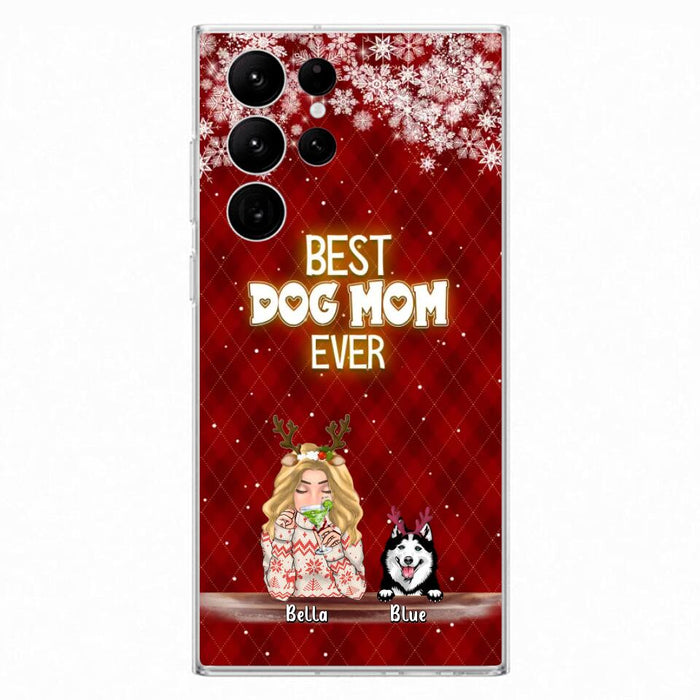 Custom Personalized Christmas Dog Mom Phone Case - Upto 5 Dogs - Christmas Gift Idea For Dog Mom/ Dog Lover - Best Dog Mom Ever - Case For iPhone And Samsung