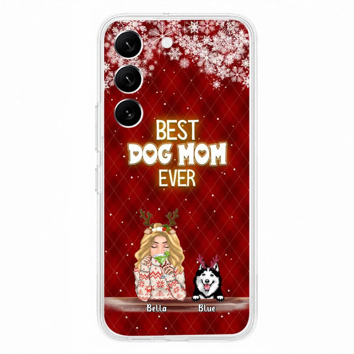 Custom Personalized Christmas Dog Mom Phone Case - Upto 5 Dogs - Christmas Gift Idea For Dog Mom/ Dog Lover - Best Dog Mom Ever - Case For iPhone And Samsung