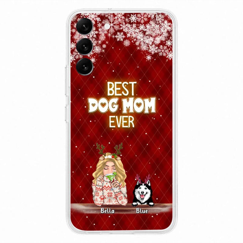 Personalized Christmas Dog Mom Phone Case - Up to 5 Dogs - Christmas Gift Idea For Dog Mom/Dog Lover - Best Dog Mom Ever - Case For iPhone And Samsung