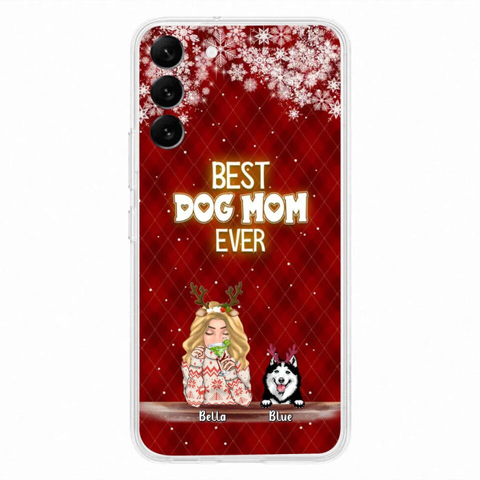 Custom Personalized Christmas Dog Mom Phone Case - Upto 5 Dogs - Christmas Gift Idea For Dog Mom/ Dog Lover - Best Dog Mom Ever - Case For iPhone And Samsung