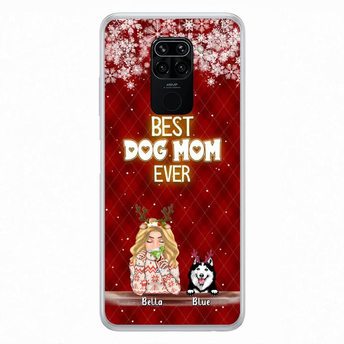 Custom Personalized Christmas Dog Mom Phone Case - Upto 5 Dogs - Christmas Gift Idea For Dog Mom/ Dog Lover - Best Dog Mom Ever - Case For Xiaomi, Oppo And Huawei