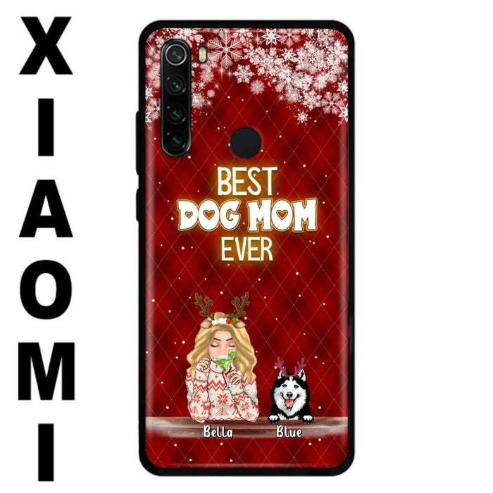 Custom Personalized Christmas Dog Mom Phone Case - Upto 5 Dogs - Christmas Gift Idea For Dog Mom/ Dog Lover - Best Dog Mom Ever - Case For Xiaomi, Oppo And Huawei