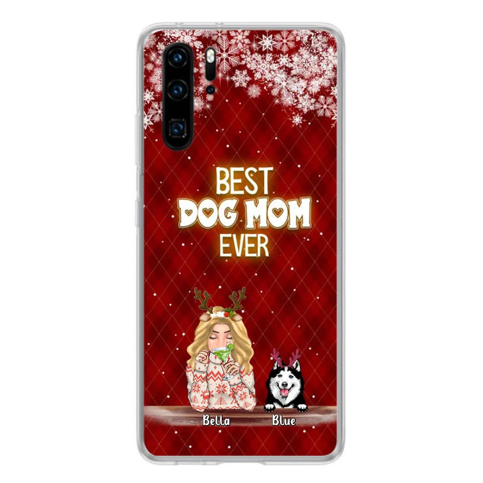 Custom Personalized Christmas Dog Mom Phone Case - Upto 5 Dogs - Christmas Gift Idea For Dog Mom/ Dog Lover - Best Dog Mom Ever - Case For Xiaomi, Oppo And Huawei