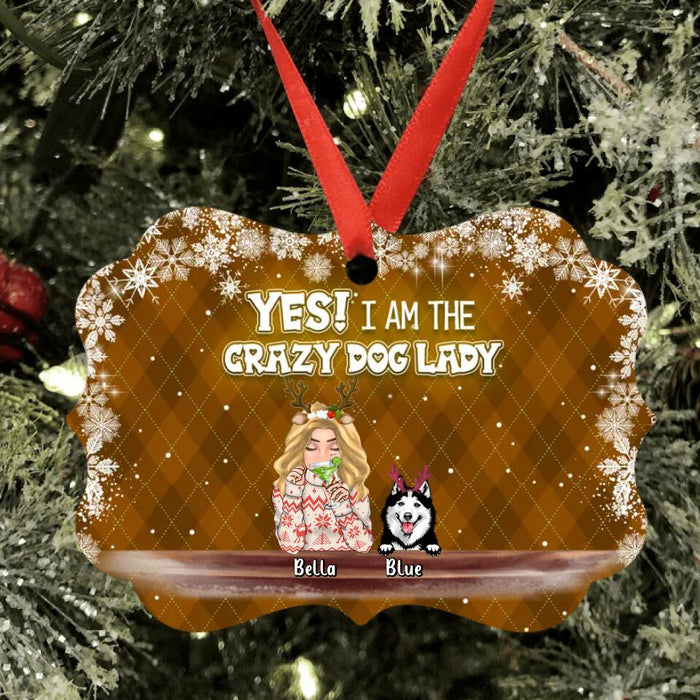 Custom Personalized Christmas Dog Mom Aluminium Ornament - Upto 5 Dogs - Christmas Gift Idea For Dog Mom/ Dog Lover - Yes I Am The Crazy Dog Lady