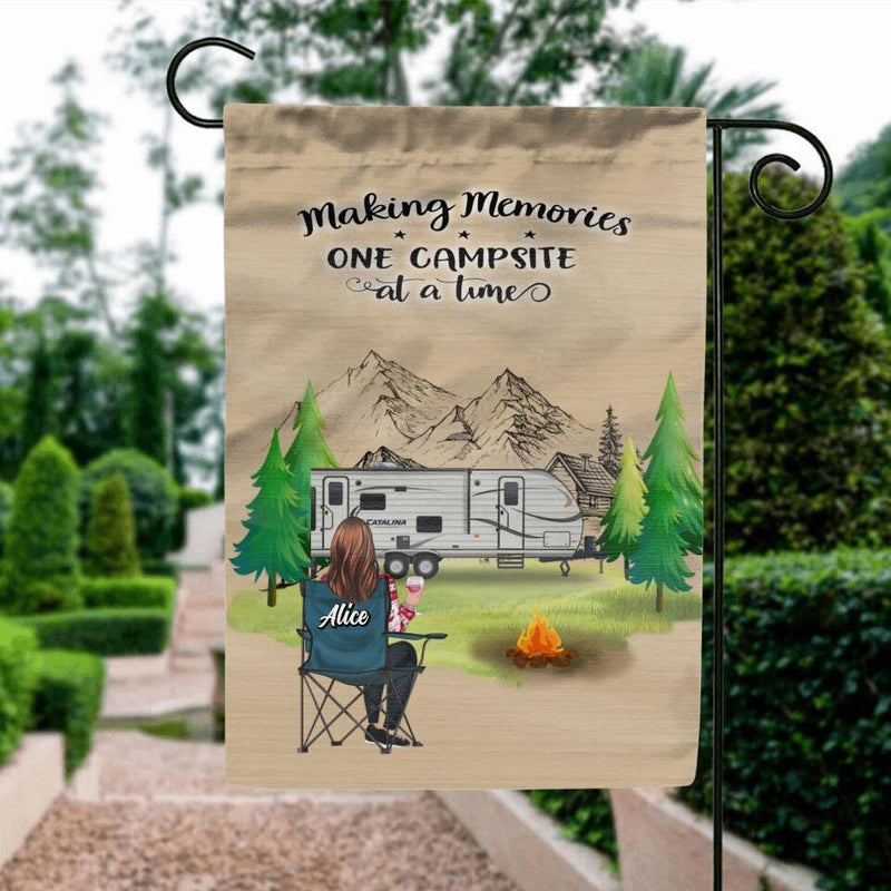 Personalized Camping Flag - Parents with Up to 2 Kids, 3 Pets - Gift Idea For Family/Couple/Camping Lovers - Making Memories One Campsite At A Time