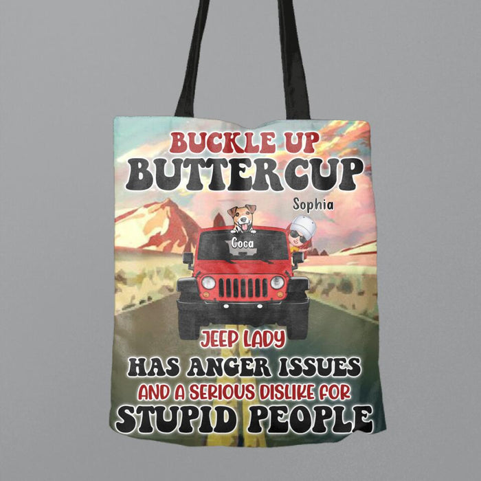 Personalized Off-road Lady Canvas Bag - Up to 5 Dogs - Gift Idea For Dog/Off-road Lover - Buckle Up Buttercup