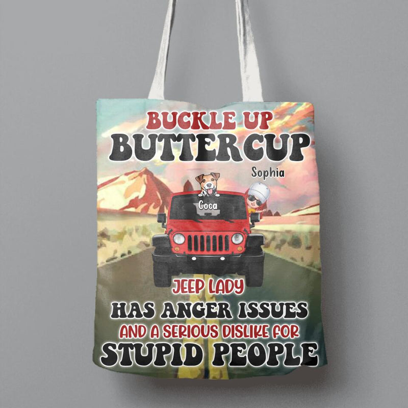 Personalized Off-road Lady Canvas Bag - Up to 5 Dogs - Gift Idea For Dog/Off-road Lover - Buckle Up Buttercup