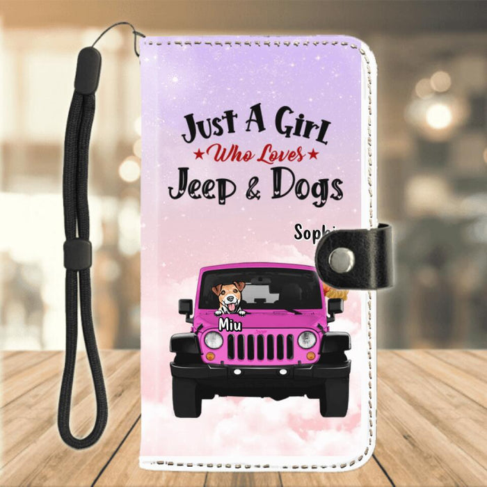 Custom Personalized Dog Mom & Off-road Flip Leather Purse For Mobile Phone - Up to 5 Dogs - Best Gift For Dog Lovers/Mother's Day - Just A Girl