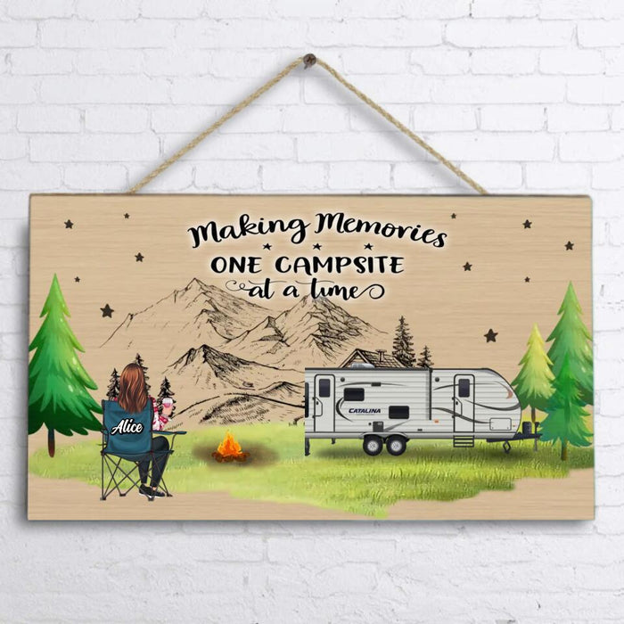 Custom Personalized Camping Wooden Sign - Parents with Up to 2 Kids, 3 Pets - Gift Idea For Family/ Couple/Camping Lovers - Making Memories One Campsite At A Time