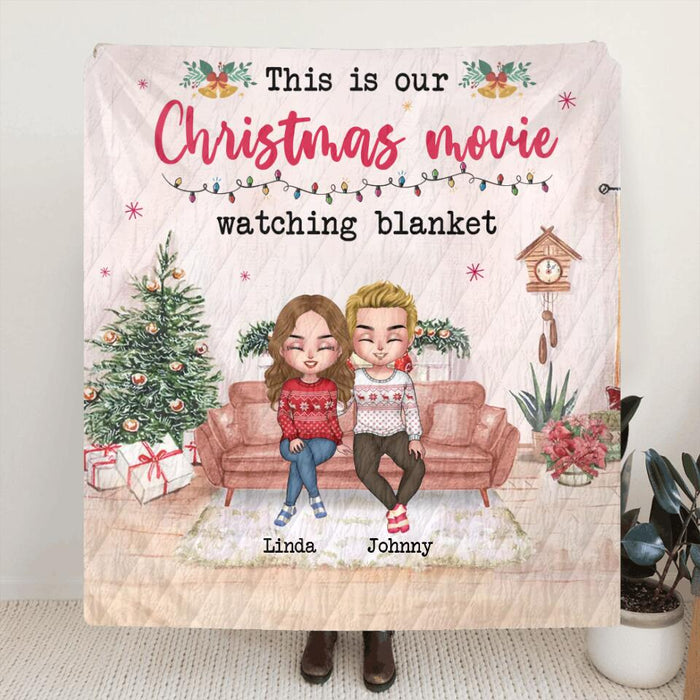 Custom Personalized Christmas Couple Quilt/Single Layer Fleece Blanket - Gift Idea For Couple/Christmas - Up To 4 Dogs - This Is Christmas Movie Watching Blanket