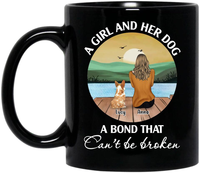 Custom Personalized Dog Mom/Dog Dad Coffee Mug - Gifts For Dog Lover With Upto 4 Dogs - A Girl And Her Dog A Bond That Can't Be Broken
