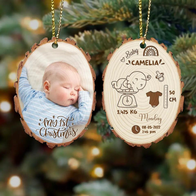 Personalized Baby Photo Wooden Ornament 2 Sides - Christmas/Birthday Gift Idea For Kids - My 1st Christmas