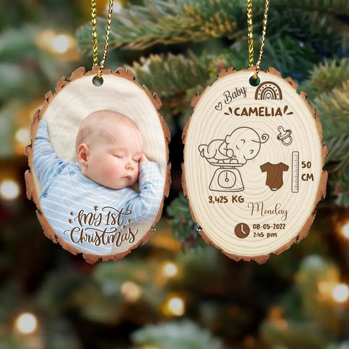 Custom Personalized Baby Photo Wooden Ornament 2 Sides - Christmas/Birthday Gift Idea For Kids - My 1st Christmas