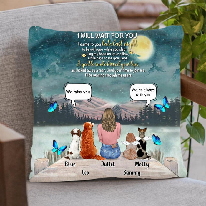 Custom Personalized Dog Mom/ Dog Dad Blanket/ Pillow Cover - Gift Idea For Dog Lover with up to 4 Dogs - I Will Wait For You