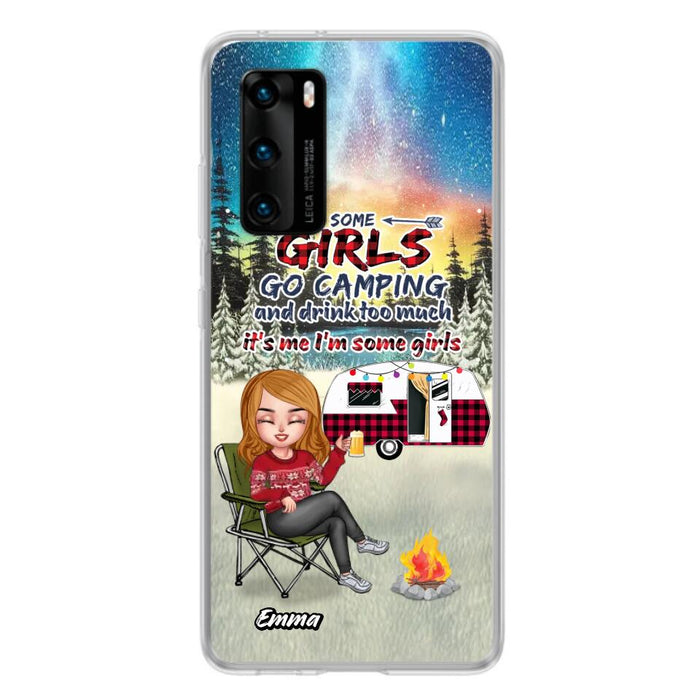 Personalized Xmas Camping Girl Phone Case - Christmas Gift For Camping Lover - Upto 3 Dogs - Some Girls Go Camping And Drink Too Much - Case For Xiaomi, Oppo And Huawei