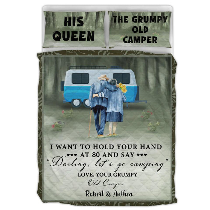 Custom Personalized Camping Couple Quilt Bed Set - Gift for Old Couple, Husband and Wife, Camping Lovers