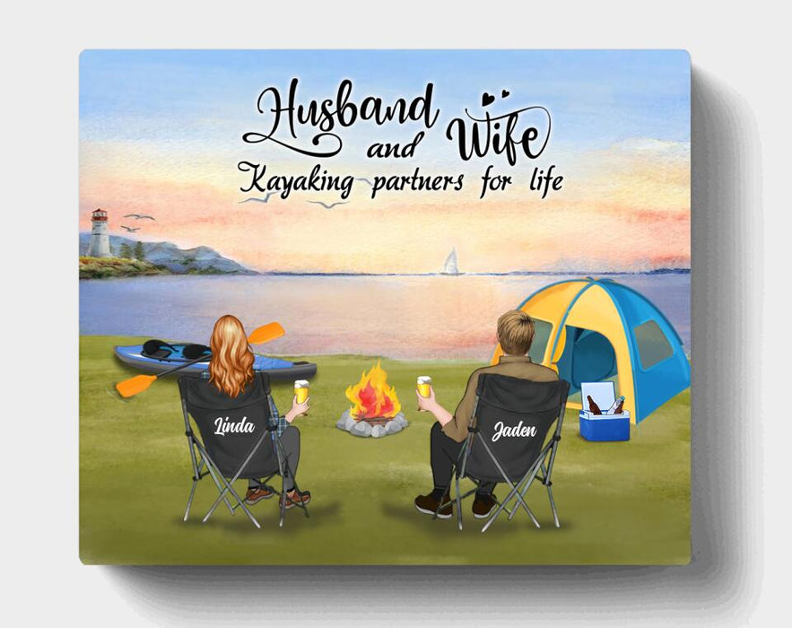 Custom Personalized Kayak Camping Canvas - Couple With Upto 3 Dogs - This Is Our Happy Place