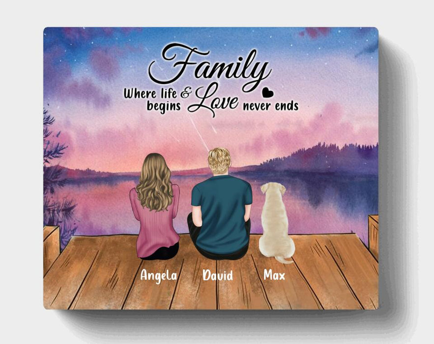 Custom Personalized Family & Dog Canvas - Couple/ Parents With Upto 3 Kids And 4 Dogs - Gift Idea For Dog Lover - Family Where Life Begins And Love Never Ends