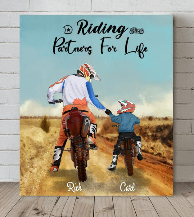 Custom Personalized Canvas - Father and 1 Son, Upto 2 Sons - Best Gift for Bikers - Riding Partners For Life - IAKT4L