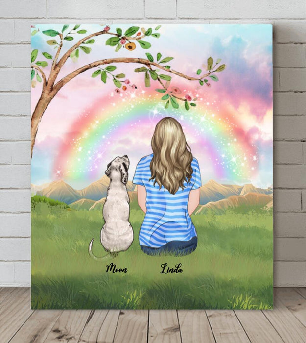 Custom Personalized Dog Mom/Dog Dad Canvas - Man/Woman/Couple With Upto 4 Dogs - Best Gift Idea For Wall Art Decoration