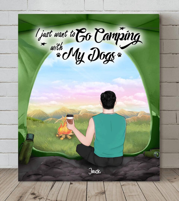 Custom Personalized Dog Camping Canvas - Man/ Woman/ Couple With Upto 3 Dogs - Best Gift For Camping Lover - View Inside The Tent
