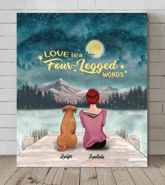 Custom Personalized Pets Mom Canvas - Mom With Upto 5 Pets - Best Gift For Cat Lovers, Dog Lovers - Love Is Four-Legged Words - FD19NO