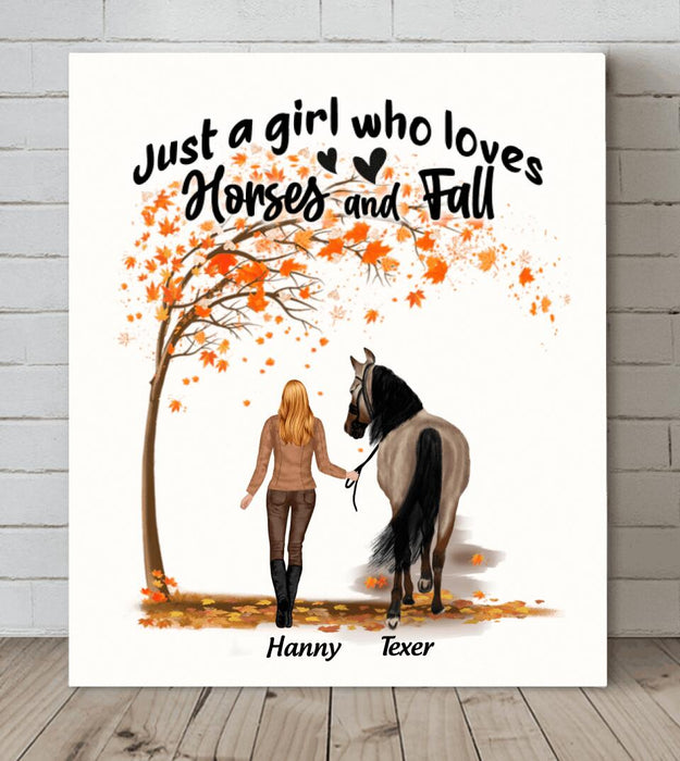 Custom Personalized Horse Mom In Autumn Canvas - Girl With Upto 2 Horses - Gift For Horse Lover