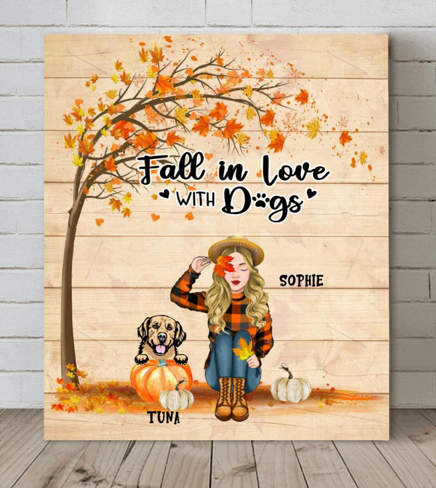 Custom Personalized Fall Dog Mom Canvas - Upto 4 Pets - Best Gift For Dog Lovers - Fall In Love With Dogs - MTJKZW
