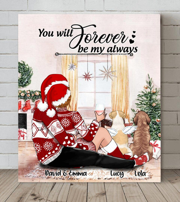 Custom Personalized Hugging Couple Xmas Canvas - Couple With Upto 2 Pets - Best Gift For Christmas - You Will Forever Be My Always - EWFNOK