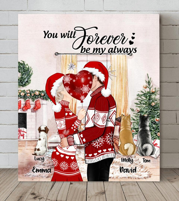 Custom Personalized Kissing Couple Xmas Canvas - Couple With Upto 3 Pets - Best Gift For Christmas - You Will Forever Be My Always - EWFNOK