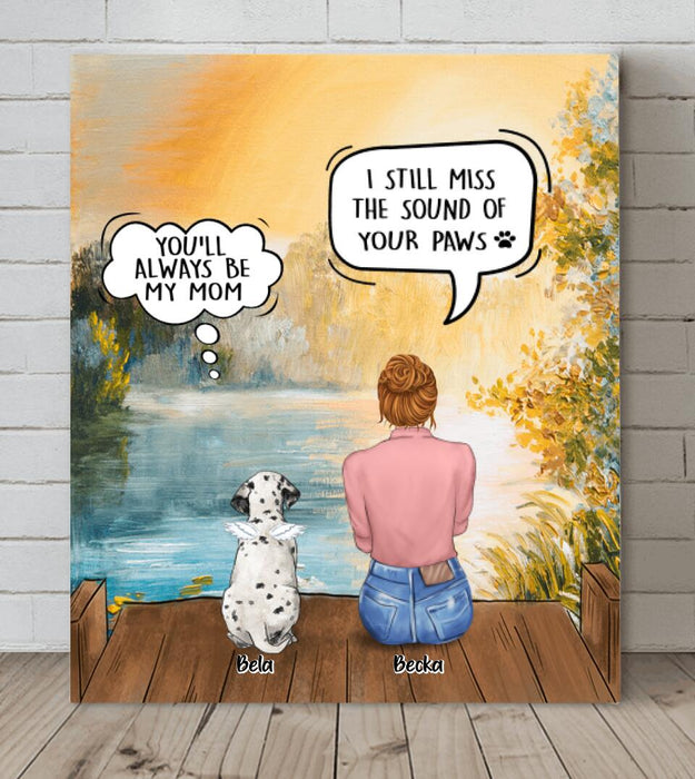 Custom Personalized Memorial Pet Mom Canvas - Woman With Upto 5 Pets - Best Gift For Pet Lover - It's So Hard To Say Goodbye