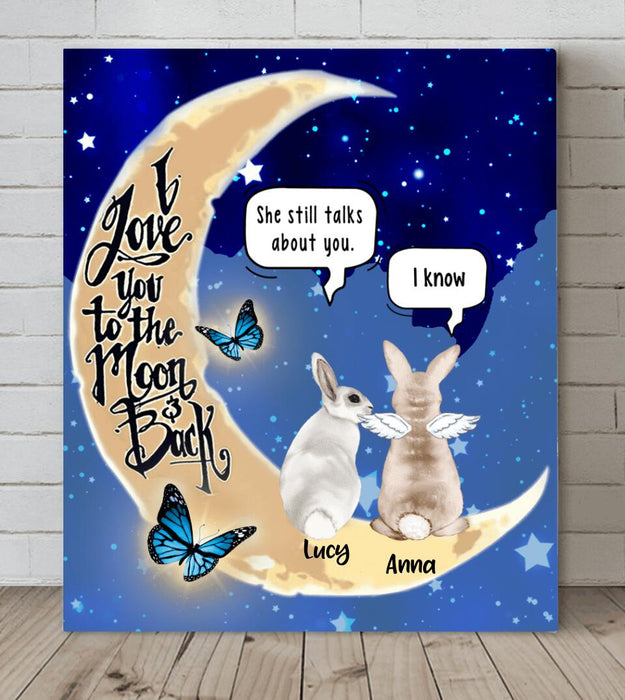 Custom Personalized Rabbit Moon Memorial Canvas - Upto 5 Rabbits - Memorial Gift Idea - I Love You To The Moon & Back