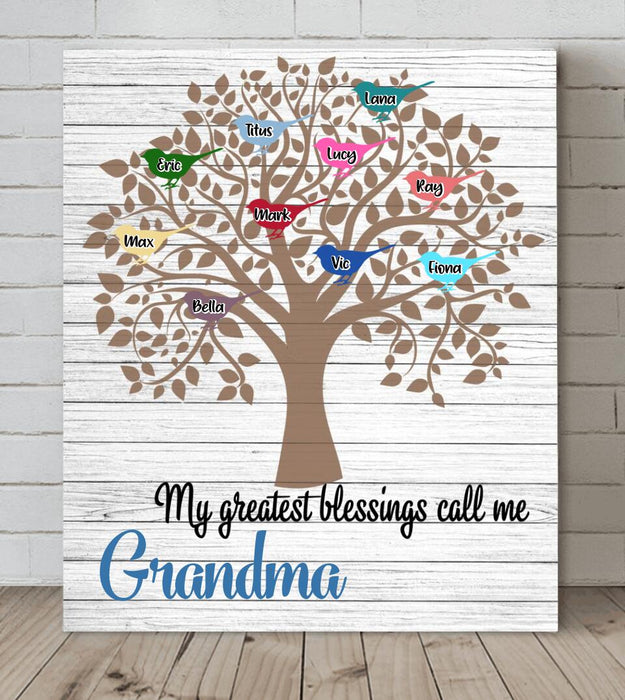 Custom Personalized Family Tree Canvas - Upto 10 Birds - Christmas Gift For Family - My Greatest Blessings Call Me