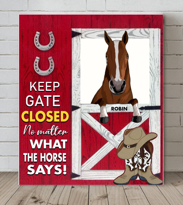 Custom Personalized Horse Barn Canvas - Upto 4 Horses - Gift For Horse Lover - Keep Gate Closed No Matter What The Horse Says