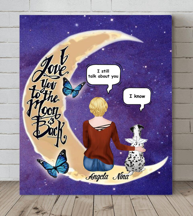 Custom Personalized Pet Moon Memorial Canvas - Upto 4 Pets - Memorial Gift For Dog/ Cat Lover - I Love You To The Moon And Back