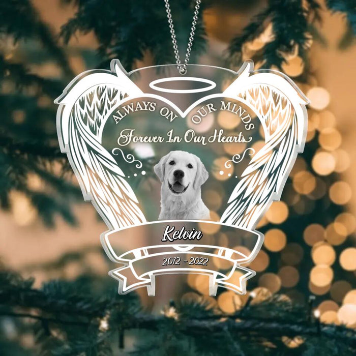 Custom Personalized Memorial Acrylic Ornament - Upload Cat/ Dog Photo - Christmas Gift Idea For Pet Owner - Always On Our Minds Forever In Our Hearts