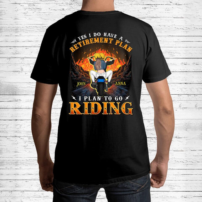 Custom Personalized Riding Couple T-shirt/ Hoodie - Gift Idea For Couple/ Christmas/ Retirement Gift - Yes I Do Have A Retirement Plan I Plan To Go Riding