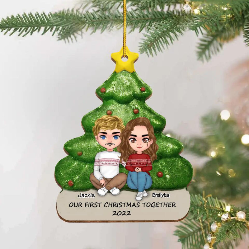 Personalized Christmas Couple With Pet Wooden Ornament - Up to 5 Pets - Christmas Gift Idea For Couple/Dog,Cat Lover - Our First Christmas Together 2022